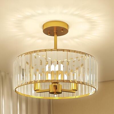 HOMCOM Kristall Deckenleuchte Hängend mit 3 x E14 Runde Ø39 x 32 cm Gold Für Schlafzimmer Wohnzimmer, Exkl. Glühbirne HOMCOM Kristall Deckenleuchte Hängend mit 3 x E14 Runde Ø39 x 32 cm Gold Für Schlafzimmer Wohnzimmer, Exkl. Glühbirne