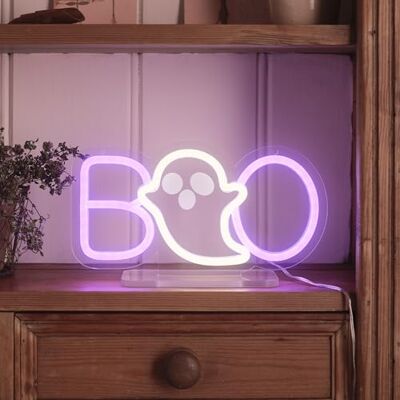 Lights4fun Neon-„BOO“-Halloween-Lampe – Lila und weißer Neonflex auf klarem Acrylrahmen – Mit Kippschalter und abnehmbarem Standfuß – Partydekoration, Wandkunst, Halloween-Stil – 25 cm Breite Lights4fun Neon-„BOO“-Halloween-Lampe – Lila und weißer Neonflex auf klarem Acrylrahmen – Mit Kippschalter und abnehmbarem Standfuß – Partydekoration, Wandkunst, Halloween-Stil – 25 cm Breite