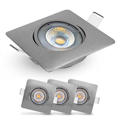 Emos LED Einbaustrahler 230V, 5W / 450lm, 50° schwenkbar, Deckenspots warmweiß 3000k Einbaustrahler LED Spot flach 68mm Lochmaß Set mit 3 Stück LED Spots 230V, Einbauleuchten eckig (Farbe silber) Emos LED Einbaustrahler 230V, 5W / 450lm, 50° schwenkbar, Deckenspots warmweiß 3000k Einbaustrahler LED Spot flach 68mm Lochmaß Set mit 3 Stück LED Spots 230V, Einbauleuchten eckig (Farbe silber)