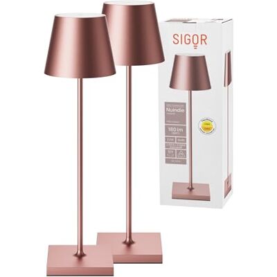SIGOR Nuindie 2.0 Akku-Tischlampe, 2er-Set, rosegold Dimmbar • Indoor & Outdoor • IP54 • 38 cm • USB-C • 12 h Leuchtdauer SIGOR Nuindie 2.0 Akku-Tischlampe, 2er-Set, rosegold Dimmbar • Indoor & Outdoor • IP54 • 38 cm • USB-C • 12 h Leuchtdauer