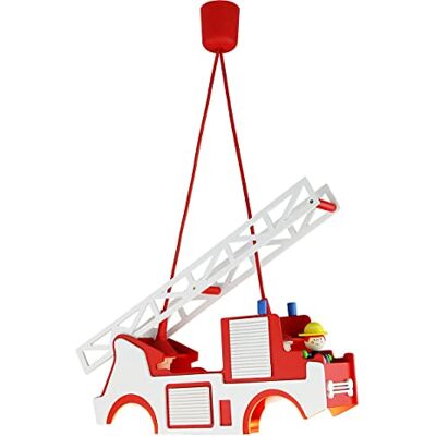 Elobra Deckenlampe Feuerwehr mit Feuerwehrmann, Pendellampe, Hängelampe, Lampe für Kinder, Kinderzimmerlampe, mit E27 Fassung, Rot Elobra Deckenlampe Feuerwehr mit Feuerwehrmann, Pendellampe, Hängelampe, Lampe für Kinder, Kinderzimmerlampe, mit E27 Fassung, Rot
