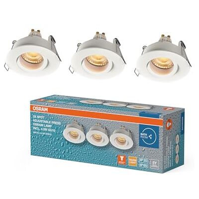 Osram Spot Set LED Einbaustrahler IP65 Press 4,5W Weiß, 320lm 2700K Warmweiß, CRI≥80, Feuchtraumgeeignet, 3er-Set Osram Spot Set LED Einbaustrahler IP65 Press 4,5W Weiß, 320lm 2700K Warmweiß, CRI≥80, Feuchtraumgeeignet, 3er-Set