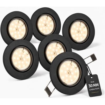 Trango 6er Pack Ultra flache LED Einbaustrahler, Einbauleuchte, Deckenlampe 6729-065MO in Matt Schwarz Rund incl. 6x LED Modul nur 30mm Einbautiefe Deckenleuchte, Einbauspots Deckenpampe Trango 6er Pack Ultra flache LED Einbaustrahler, Einbauleuchte, Deckenlampe 6729-065MO in Matt Schwarz Rund incl. 6x LED Modul nur 30mm Einbautiefe Deckenleuchte, Einbauspots Deckenpampe