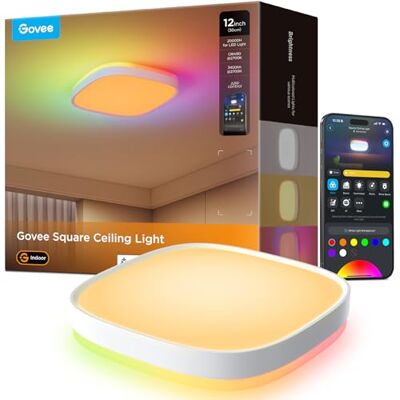 Govee Deckenleuchte RGBIC 24W, 2400lm Smart LED Deckenlampe Dimmbar,30*30cm 2700K–6500K, 16 Mio. DIY-Farben, 71+ Szenen, Matter/Alexa/Google, Einfache Installation, Wohnzimmer Schlafzimmer, Quadrat Govee Deckenleuchte RGBIC 24W, 2400lm Smart LED Deckenlampe Dimmbar,30*30cm 2700K–6500K, 16 Mio. DIY-Farben, 71+ Szenen, Matter/Alexa/Google, Einfache Installation, Wohnzimmer Schlafzimmer, Quadrat