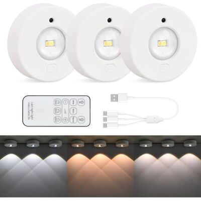 Mapille 3 Stück Schrankbeleuchtung mit Fernbedienung, USB Aufladbar RGB Dimmbar Unterbauleuchte, Kabellos Rund Vitrinenbeleuchtung LED, LED Spot Akku, Küche Schranklicht Klebeleuchte Mapille 3 Stück Schrankbeleuchtung mit Fernbedienung, USB Aufladbar RGB Dimmbar Unterbauleuchte, Kabellos Rund Vitrinenbeleuchtung LED, LED Spot Akku, Küche Schranklicht Klebeleuchte