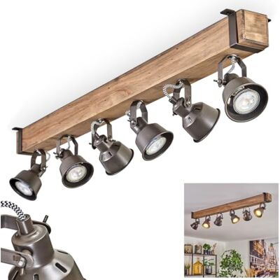 HOFSTEIN Deckenleuchte Pehefito, 6-flammige Deckenlampe aus Metall/Holz in Grau/Natur, verstellbare Leuchte im Industrial/Retro/Vintage-Design mit Holzbalken, GU10, Esszimmer, Wohnzimmer, Küche, Flur HOFSTEIN Deckenleuchte Pehefito, 6-flammige Deckenlampe aus Metall/Holz in Grau/Natur, verstellbare Leuchte im Industrial/Retro/Vintage-Design mit Holzbalken, GU10, Esszimmer, Wohnzimmer, Küche, Flur
