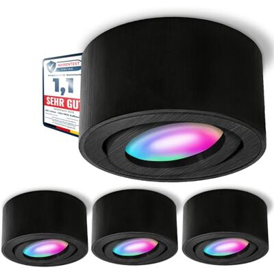 SSC-LUXon 4 Stück CELI-1B Aufbaustrahler schwarz gebürstet schwenkbar mit Smart WiFi RGB+ LED Deckenleuchte Steuerung per App & Sprache SSC-LUXon 4 Stück CELI-1B Aufbaustrahler schwarz gebürstet schwenkbar mit Smart WiFi RGB+ LED Deckenleuchte Steuerung per App & Sprache