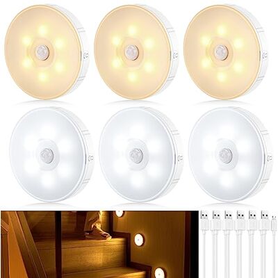 Tailcas Nachtlicht mit Bewegungsmelder Dimmbar,LED Nachtlicht 1000mAh 6 Stück USB Wiederaufladbar, Warmweiß/Kaltweiß, Nachtlampe Schranklicht für Treppe, Kinderzimmer, Flur, Küche, Schlafzimmer Tailcas Nachtlicht mit Bewegungsmelder Dimmbar,LED Nachtlicht 1000mAh 6 Stück USB Wiederaufladbar, Warmweiß/Kaltweiß, Nachtlampe Schranklicht für Treppe, Kinderzimmer, Flur, Küche, Schlafzimmer