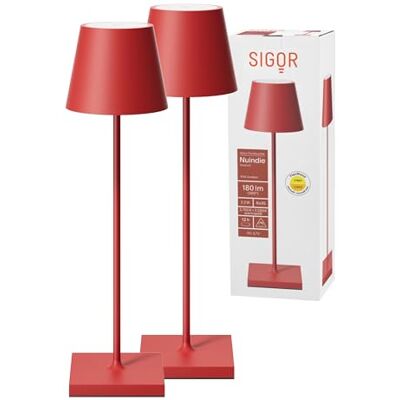 SIGOR Nuindie 2.0 Akku-Tischlampe, 2er-Set, feuerrot Dimmbar • Indoor & Outdoor • IP54 • 38 cm • USB-C • 12 h Leuchtdauer SIGOR Nuindie 2.0 Akku-Tischlampe, 2er-Set, feuerrot Dimmbar • Indoor & Outdoor • IP54 • 38 cm • USB-C • 12 h Leuchtdauer