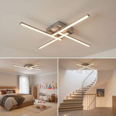 Trango 3127 Design LED-Deckenleuchte dimmbar Serie *STRAIGHT* 4 Flammen I modern & chic I in Linienform I 2 Arme schwenkbar I Deckenlampe I 4x 5 Watt LED Modul 3000K warm-weiß I Nickel matt & Chrom Trango 3127 Design LED-Deckenleuchte dimmbar Serie *STRAIGHT* 4 Flammen I modern & chic I in Linienform I 2 Arme schwenkbar I Deckenlampe I 4x 5 Watt LED Modul 3000K warm-weiß I Nickel matt & Chrom