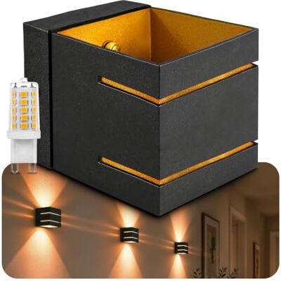 SSC-LUXon KOURA DUO Wandleuchte schwarz gold inkl. G9 3W Lampe warmweiß – Up & Down Wandstrahler innen indirekte Beleuchtung SSC-LUXon KOURA DUO Wandleuchte schwarz gold inkl. G9 3W Lampe warmweiß – Up & Down Wandstrahler innen indirekte Beleuchtung