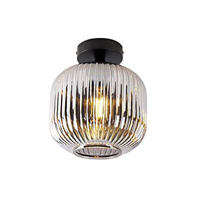 Qazqa Schwarze Art Deco Deckenleuchte mit Rauchglas - Rund Qazqa Schwarze Art Deco Deckenleuchte mit Rauchglas - Rund