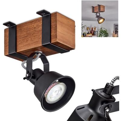 HOFSTEIN Deckenleuchte Safari, verstellbare Deckenlampe aus Metall/Holz in Schwarz/Natur, Leuchte im Industrial/Retro/Vintage-Design, Holzbalken, GU10, Wohnzimmer, Esszimmer, Schlafzimmer, Küche HOFSTEIN Deckenleuchte Safari, verstellbare Deckenlampe aus Metall/Holz in Schwarz/Natur, Leuchte im Industrial/Retro/Vintage-Design, Holzbalken, GU10, Wohnzimmer, Esszimmer, Schlafzimmer, Küche