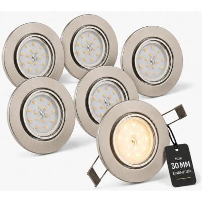 Trango 6er Set 6729-062MO LED Einbaustrahler in Edelstahl-Optik schwenkbar inkl. 6x 3000K warmweiß Ultra Flach LED Modul, Einbauspots, Deckenstrahler, Deckenlampe, Badleuchte, Wohnzimmer Deckenleuchte Trango 6er Set 6729-062MO LED Einbaustrahler in Edelstahl-Optik schwenkbar inkl. 6x 3000K warmweiß Ultra Flach LED Modul, Einbauspots, Deckenstrahler, Deckenlampe, Badleuchte, Wohnzimmer Deckenleuchte