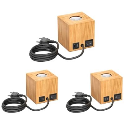 ledscom.de 3x Tischlampe HITO, Schalter, USB, Echtholz (Gummibaum), quadratisch, hellbraun, 1x E27 max. 60W ledscom.de 3x Tischlampe HITO, Schalter, USB, Echtholz (Gummibaum), quadratisch, hellbraun, 1x E27 max. 60W