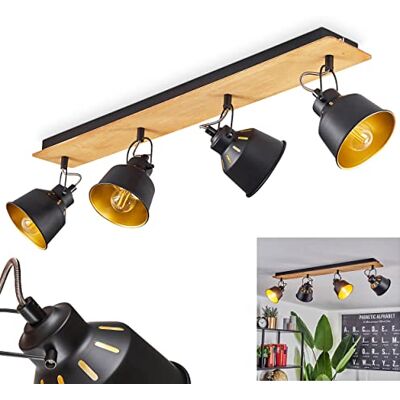HOFSTEIN Deckenleuchte Safari, verstellbare Deckenlampe aus Metall/Holz in Schwarz/Gold/Natur, Leuchte im Retro/Vintage-Design mit Lichteffekt, 4 x E14, Wohnzimmer, Esszimmer, Schlafzimmer, Küche HOFSTEIN Deckenleuchte Safari, verstellbare Deckenlampe aus Metall/Holz in Schwarz/Gold/Natur, Leuchte im Retro/Vintage-Design mit Lichteffekt, 4 x E14, Wohnzimmer, Esszimmer, Schlafzimmer, Küche