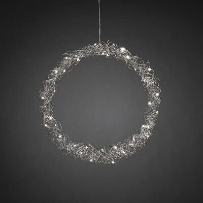 Konstsmide LED Metallkranz, silberfarben, 40 warm weiße Dioden, 4,5V, Innen, transparentes Kabel 1789-303 Konstsmide LED Metallkranz, silberfarben, 40 warm weiße Dioden, 4,5V, Innen, transparentes Kabel 1789-303