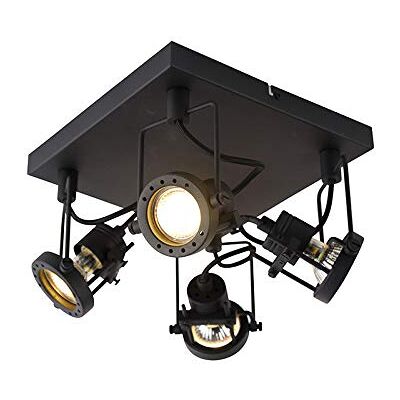 Qazqa Industrielle Deckenleuchte Schwarz 4 Lampen - Suplux Stahl Quadratisch - Max 4x50W Qazqa Industrielle Deckenleuchte Schwarz 4 Lampen - Suplux Stahl Quadratisch - Max 4x50W