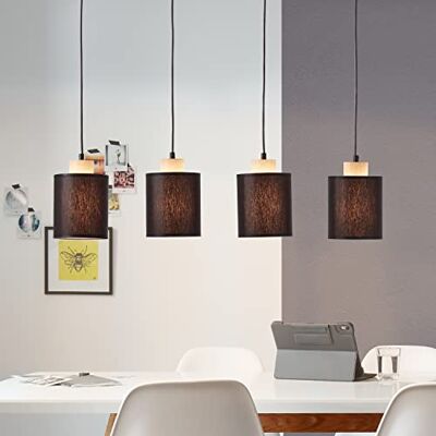 Brilliant 4 flammige Hängelampe höhenverstellbare Pendelleuchte FSC zertifiziert aus Metall/Holz/Textil, in schwarz/holz 111x80cm, 99413Z76 Brilliant 4 flammige Hängelampe höhenverstellbare Pendelleuchte FSC zertifiziert aus Metall/Holz/Textil, in schwarz/holz 111x80cm, 99413Z76