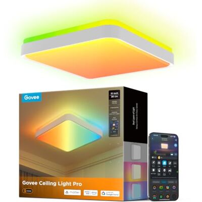 Govee RGBICWW Deckenlampe Pro 48,5W, Smart Led Deckenleuchte 4300lm, Ø38cm Kompatibel mit Matter, Alexa & Google Assistant, Dimmbar mit Hintergrundbeleuchtung, 2700K-6500K, Wohnzimmer et Schlafzimmer Govee RGBICWW Deckenlampe Pro 48,5W, Smart Led Deckenleuchte 4300lm, Ø38cm Kompatibel mit Matter, Alexa & Google Assistant, Dimmbar mit Hintergrundbeleuchtung, 2700K-6500K, Wohnzimmer et Schlafzimmer