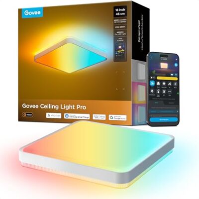 Govee RGBICWW Deckenlampe Pro 55W, 4800lm Deckenleuchte Dimmbar,45,5x45,5cm 2700K–6500K für 20–30m², 74+ Szenen, Kompatibel mit Matter/Alexa/Google, Einfache Installation, Wohnzimmer Schlafzimmer Govee RGBICWW Deckenlampe Pro 55W, 4800lm Deckenleuchte Dimmbar,45,5x45,5cm 2700K–6500K für 20–30m², 74+ Szenen, Kompatibel mit Matter/Alexa/Google, Einfache Installation, Wohnzimmer Schlafzimmer