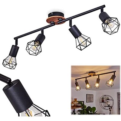 HOFSTEIN Deckenleuchte Baripada, verstellbare Deckenlampe aus Metall/Holz in Schwarz/Natur, Leuchte im Retro/Vintage-Design, Lichteffekt durch Gitter-Optik, 4xE14, Wohnzimmer, Esszimmer, Schlafzimmer HOFSTEIN Deckenleuchte Baripada, verstellbare Deckenlampe aus Metall/Holz in Schwarz/Natur, Leuchte im Retro/Vintage-Design, Lichteffekt durch Gitter-Optik, 4xE14, Wohnzimmer, Esszimmer, Schlafzimmer