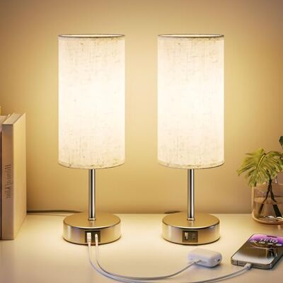 UPXNBOR Nachttischlampe 2er Set, Tischlampe mit USB-A & USB-C Ladefunktion UPXNBOR Nachttischlampe 2er Set, Tischlampe mit USB-A & USB-C Ladefunktion