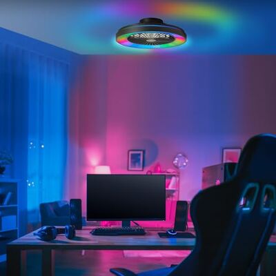 Lightbox LED Deckenlampe mit Ventilator & Fernbedienung 14 cm Höhe, Ø 49 cm schwarze Deckenleuchte & RGB & CCT (3000-6500 K) & Nachtlicht dimmbar 40 W, 4700 lm aus Kunststoff Lightbox LED Deckenlampe mit Ventilator & Fernbedienung 14 cm Höhe, Ø 49 cm schwarze Deckenleuchte & RGB & CCT (3000-6500 K) & Nachtlicht dimmbar 40 W, 4700 lm aus Kunststoff