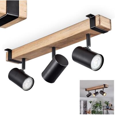 HOFSTEIN Deckenleuchte Storuma, 3-flammige Deckenlampe aus Metall/Holz in Schwarz/Natur, Leuchte im Industrial/Vintage-Design, verstellbare Schirme, GU10, Esszimmer, Wohnzimmer, Küche, Schlafzimmer HOFSTEIN Deckenleuchte Storuma, 3-flammige Deckenlampe aus Metall/Holz in Schwarz/Natur, Leuchte im Industrial/Vintage-Design, verstellbare Schirme, GU10, Esszimmer, Wohnzimmer, Küche, Schlafzimmer