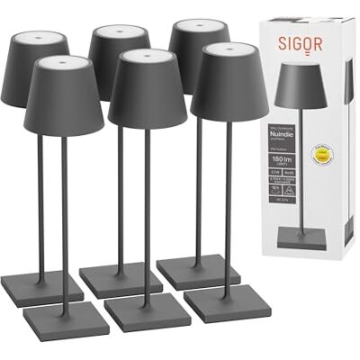SIGOR Nuindie 2.0 Akku-Tischlampe, 6er-Set, graphitgrau Dimmbar • Indoor & Outdoor • IP54 • 38 cm • USB-C • 12 h Leuchtdauer SIGOR Nuindie 2.0 Akku-Tischlampe, 6er-Set, graphitgrau Dimmbar • Indoor & Outdoor • IP54 • 38 cm • USB-C • 12 h Leuchtdauer