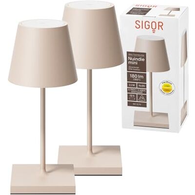 SIGOR Nuindie 2.0 mini Akku-Tischlampe, 2er-Set, dünenbeige Dimmbar • Indoor & Outdoor • IP54 • 25 cm • USB-C • 12 h Leuchtdauer SIGOR Nuindie 2.0 mini Akku-Tischlampe, 2er-Set, dünenbeige Dimmbar • Indoor & Outdoor • IP54 • 25 cm • USB-C • 12 h Leuchtdauer
