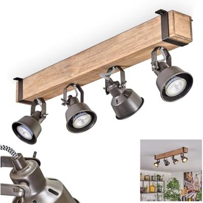 HOFSTEIN Deckenleuchte Pehefito, 4-flammige Deckenlampe aus Metall/Holz in Grau/Natur, verstellbare Leuchte im Industrial/Retro/Vintage-Design mit Holzbalken, GU10, Esszimmer, Wohnzimmer, Küche, Flur HOFSTEIN Deckenleuchte Pehefito, 4-flammige Deckenlampe aus Metall/Holz in Grau/Natur, verstellbare Leuchte im Industrial/Retro/Vintage-Design mit Holzbalken, GU10, Esszimmer, Wohnzimmer, Küche, Flur