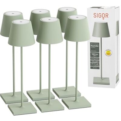 SIGOR Nuindie 2.0 Akku-Tischlampe, 6er-Set, salbeigrün Dimmbar • Indoor & Outdoor • IP54 • 38 cm • USB-C • 12 h Leuchtdauer SIGOR Nuindie 2.0 Akku-Tischlampe, 6er-Set, salbeigrün Dimmbar • Indoor & Outdoor • IP54 • 38 cm • USB-C • 12 h Leuchtdauer