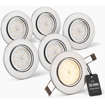 Trango 6er Pack 6729-069MO Einbaustrahler, Einbauleuchte, Deckenlampe aus ALU gebürstet in Rund inkl. 6x 5 Watt LED Modul nur 30mm Einbautiefe Deckenleuchte, Einbauspots Deckenpampe Trango 6er Pack 6729-069MO Einbaustrahler, Einbauleuchte, Deckenlampe aus ALU gebürstet in Rund inkl. 6x 5 Watt LED Modul nur 30mm Einbautiefe Deckenleuchte, Einbauspots Deckenpampe