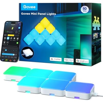 Govee Mini Panel Lights, RGBIC Wandpaneele, Musikmodi, DIY-Modus 10er-Pack funktioniert mit Matter, Alexa, Google Assistant, 50 Szenenmodi LED-Wandpaneele für Spielzimmer, Schlafzimmer, Wohnzimmer Govee Mini Panel Lights, RGBIC Wandpaneele, Musikmodi, DIY-Modus 10er-Pack funktioniert mit Matter, Alexa, Google Assistant, 50 Szenenmodi LED-Wandpaneele für Spielzimmer, Schlafzimmer, Wohnzimmer