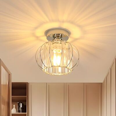 Goeco Modern Deckenleuchte Kristall, E27 Fassung Deckenlampe, Chrom Goeco Modern Deckenleuchte Kristall, E27 Fassung Deckenlampe, Chrom