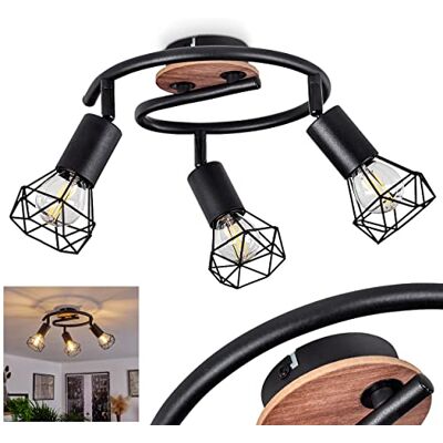 HOFSTEIN Deckenleuchte Baripada, verstellbare Deckenlampe aus Metall/Holz in Schwarz/Natur, Leuchte im Retro/Vintage-Design, Lichteffekt durch Gitter-Optik, 2xE14, Wohnzimmer, Esszimmer, Schlafzimmer HOFSTEIN Deckenleuchte Baripada, verstellbare Deckenlampe aus Metall/Holz in Schwarz/Natur, Leuchte im Retro/Vintage-Design, Lichteffekt durch Gitter-Optik, 2xE14, Wohnzimmer, Esszimmer, Schlafzimmer
