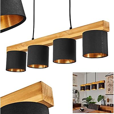 HOFSTEIN Pendelleuchte Malimea, 4-flammige Hängelampe aus Metall/Holz/Stoff in Schwarz/Natur/Kupferfarben, Hängeleuchte m. Holzbalken und Stoff-Schirmen, Höhe max. 135 cm, 4 x E14 HOFSTEIN Pendelleuchte Malimea, 4-flammige Hängelampe aus Metall/Holz/Stoff in Schwarz/Natur/Kupferfarben, Hängeleuchte m. Holzbalken und Stoff-Schirmen, Höhe max. 135 cm, 4 x E14