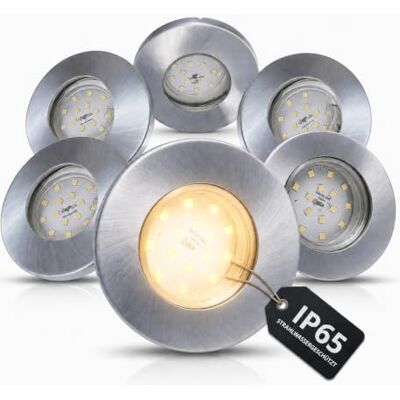 Trango 6er Set 6729IP65-069MO IP65 LED Einbaustrahler in Aluminium gebürstet inkl. 6x 5 Watt 3000K warmweiß Ultra Flach LED Modul für Bad, Dusche, Einbauspots, Deckenstrahler, Deckenlampe, Badleuchte Trango 6er Set 6729IP65-069MO IP65 LED Einbaustrahler in Aluminium gebürstet inkl. 6x 5 Watt 3000K warmweiß Ultra Flach LED Modul für Bad, Dusche, Einbauspots, Deckenstrahler, Deckenlampe, Badleuchte