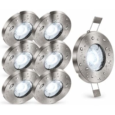 Trango 6er Set IP44 LED Einbaustrahler 6729IP-062M6KSD aus Edelstahl gebürstet incl. 6x 6000K Tageslicht Weiß (kaltweiß) dimmbar Ultra Flach LED Modul für Bad, Dusche, Einbauleuchte, Deckenlampe Trango 6er Set IP44 LED Einbaustrahler 6729IP-062M6KSD aus Edelstahl gebürstet incl. 6x 6000K Tageslicht Weiß (kaltweiß) dimmbar Ultra Flach LED Modul für Bad, Dusche, Einbauleuchte, Deckenlampe
