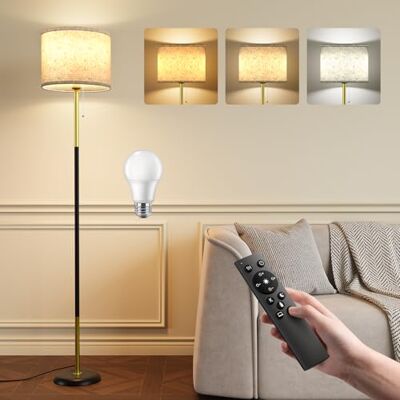 YICAIZI Stehlampe Wohnzimmer 12W LED Dimmbar Stehende Lampe mit Fernbedienung & RGB E27 Lampe, Zugschalter, Stehend Leselampe mit 3 Farbtemperaturen für Schlafzimmer, Büro, Schwarz Gold YICAIZI Stehlampe Wohnzimmer 12W LED Dimmbar Stehende Lampe mit Fernbedienung & RGB E27 Lampe, Zugschalter, Stehend Leselampe mit 3 Farbtemperaturen für Schlafzimmer, Büro, Schwarz Gold