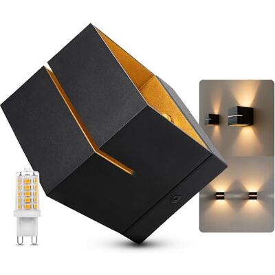 SSC-LUXon KOURA Wandleuchte Innen schwarz mit Lichtschlitz Wandlampe Gold Design Up Down Leuchte inkl. G9 LED Lampe warmweiß SSC-LUXon KOURA Wandleuchte Innen schwarz mit Lichtschlitz Wandlampe Gold Design Up Down Leuchte inkl. G9 LED Lampe warmweiß