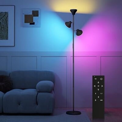 HOMCOM Stehlampe Wohnzimmer Dimmbar mit Leselampe 4150lm 2700K–6000K Stehleuchte RGB Farbwechsel, mit Fernbedienung, Touch-Steuerung, 3 Drehbare Köpfe, Standleuchte für Schlafzimmer HOMCOM Stehlampe Wohnzimmer Dimmbar mit Leselampe 4150lm 2700K–6000K Stehleuchte RGB Farbwechsel, mit Fernbedienung, Touch-Steuerung, 3 Drehbare Köpfe, Standleuchte für Schlafzimmer