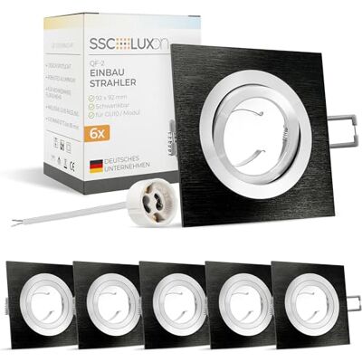 SSC-LUXon QF-2 Einbaustrahler 6x eckig schwarz 92x92mm für GU10 Schwenkbare Deckenspots schwarz eckig für Wohnzimmer, Flur & Ankleide 92x92mm, nur 20mm tief, für GU10 (ohne Lampe) SSC-LUXon QF-2 Einbaustrahler 6x eckig schwarz 92x92mm für GU10 Schwenkbare Deckenspots schwarz eckig für Wohnzimmer, Flur & Ankleide 92x92mm, nur 20mm tief, für GU10 (ohne Lampe)