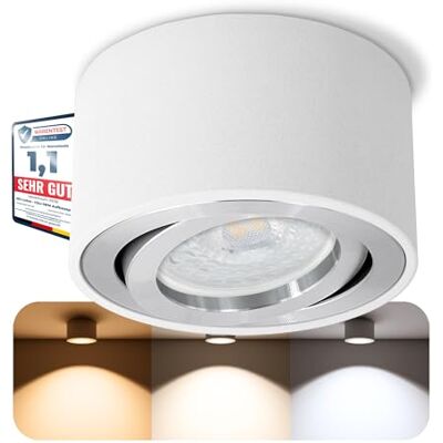 SSC-LUXon CELI-1 LED Aufbauspot weiß rund flach & schwenkbar Aufbaustrahler inkl. wechselbarem LED 230V Modul 4W drei einstellbaren Lichtfarben 3CCT SSC-LUXon CELI-1 LED Aufbauspot weiß rund flach & schwenkbar Aufbaustrahler inkl. wechselbarem LED 230V Modul 4W drei einstellbaren Lichtfarben 3CCT