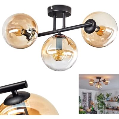HOFSTEIN Deckenleuchte Gastor, 3-flammige Deckenlampe aus Metall/Glas in Schwarz/Bernstein/Klar, moderne Leuchte im Retro/Vintage-Design (Schirme Ø 15cm), E14, Esszimmer, Wohnzimmer, Küche, Flur, Büro HOFSTEIN Deckenleuchte Gastor, 3-flammige Deckenlampe aus Metall/Glas in Schwarz/Bernstein/Klar, moderne Leuchte im Retro/Vintage-Design (Schirme Ø 15cm), E14, Esszimmer, Wohnzimmer, Küche, Flur, Büro
