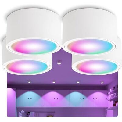 SSC-LUXon 4er Set CELI-X Aufbaustrahler weiß flach mit LED Lampe kompatibel mit Alexa, Siri & Google Spot Smart LED RGB+W GX53 SSC-LUXon 4er Set CELI-X Aufbaustrahler weiß flach mit LED Lampe kompatibel mit Alexa, Siri & Google Spot Smart LED RGB+W GX53