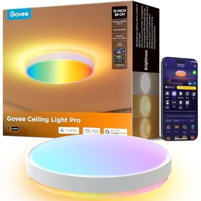 Govee Deckenlampe RGBIC 48,5W, Smart Led Deckenleuchte 4300lm Kompatibel mit Matter, Alexa & Google Assistant, Deckenlampe Led Ø38cm Lamp Dimmbar mit Hintergrundbeleuchtung für Wohnzimmer Schlafzimmer Govee Deckenlampe RGBIC 48,5W, Smart Led Deckenleuchte 4300lm Kompatibel mit Matter, Alexa & Google Assistant, Deckenlampe Led Ø38cm Lamp Dimmbar mit Hintergrundbeleuchtung für Wohnzimmer Schlafzimmer