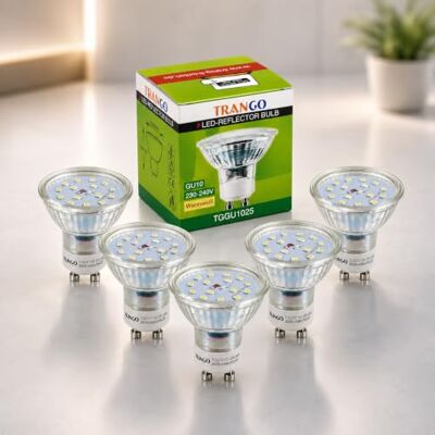 Trango 5er Pack 3-Stufen dimmbar GU1015SD*5 LED GU10 Leuchtmittel 5 Watt 3000K warmweiß ideal für Lampen mit GU10 Fassung, Einbauleuchten, Deckenstrahler, Einbaustrahler, Deckenlampen, Deckenleuchte Trango 5er Pack 3-Stufen dimmbar GU1015SD*5 LED GU10 Leuchtmittel 5 Watt 3000K warmweiß ideal für Lampen mit GU10 Fassung, Einbauleuchten, Deckenstrahler, Einbaustrahler, Deckenlampen, Deckenleuchte