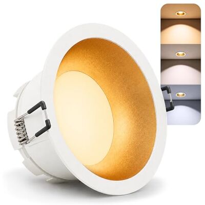 SSC-LUXon GEXIA Einbaustrahler weiß-gold Ø110mm GX53 3W 3 Lichtfarben Deckenspot weiß-gold warm / neutral / kalt per Schalter, für Küche, Flur & Schlafzimmer, inkl. GX53 LED SSC-LUXon GEXIA Einbaustrahler weiß-gold Ø110mm GX53 3W 3 Lichtfarben Deckenspot weiß-gold warm / neutral / kalt per Schalter, für Küche, Flur & Schlafzimmer, inkl. GX53 LED